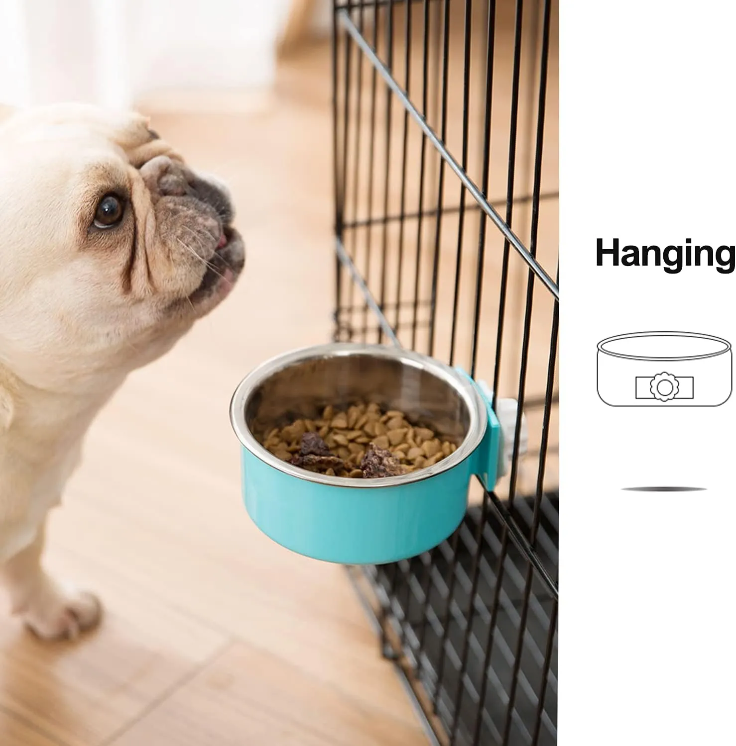 2 Pieces Crate Dog Bowl, Removable Stainless Steel Pet Kennel Hanging Food Water Feeder Bowl Cage Coop Cup for Puppy Medium Dog Cat Rabbit Ferret Bird (Blue,Green)
