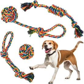 4 Pack Durable Dog Rope Toy for Aggressive Chewers, Heavy Duty Tug of War Chew Toys, Colorful Knotted Pet Rope for Large Medium Small Dogs & Cats for Chewing Playing, Teething, Tossing and Catching