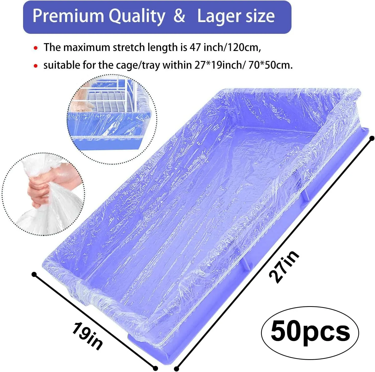 50 pcs Disposable Cage Liners, Clear Plastic Rabbit Cage Liner Bag, Universal Toilet Film for Bunny, Hamster, Totoro, Hedgehog, Guinea Pig and Small Animals.