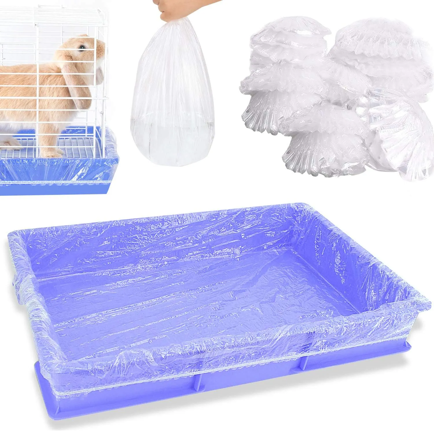 50 pcs Disposable Cage Liners, Clear Plastic Rabbit Cage Liner Bag, Universal Toilet Film for Bunny, Hamster, Totoro, Hedgehog, Guinea Pig and Small Animals.