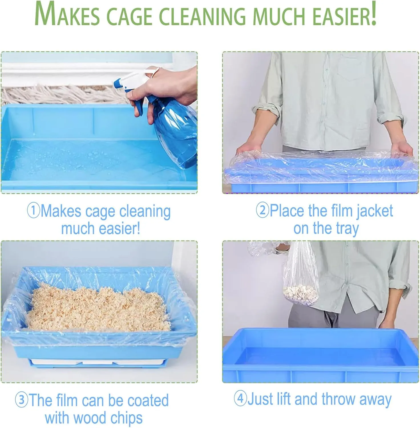 50Pcs Large Rabbit Cage Liner Disposable Bunny Cage Liner Bag 34'' X 22''- Clear Elastic Pet Toilet Film Small Animal Tray Covers for Bunnies Ferrets Chinchillas Birds - Leak Proof & No Mess