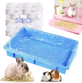 50Pcs Large Rabbit Cage Liner Disposable Bunny Cage Liner Bag 34'' X 22''- Clear Elastic Pet Toilet Film Small Animal Tray Covers for Bunnies Ferrets Chinchillas Birds - Leak Proof & No Mess