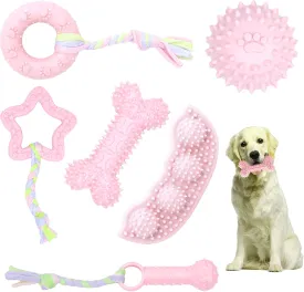 6 Pack Pet Dog Puppy Chew Toys for Teething Small Dogs,Soft Natural Rubber Pink Interactive Dog Puppy Toys Fun Cleaning Squeaky,Funny Dog Chew Toys for Small Medium Breed