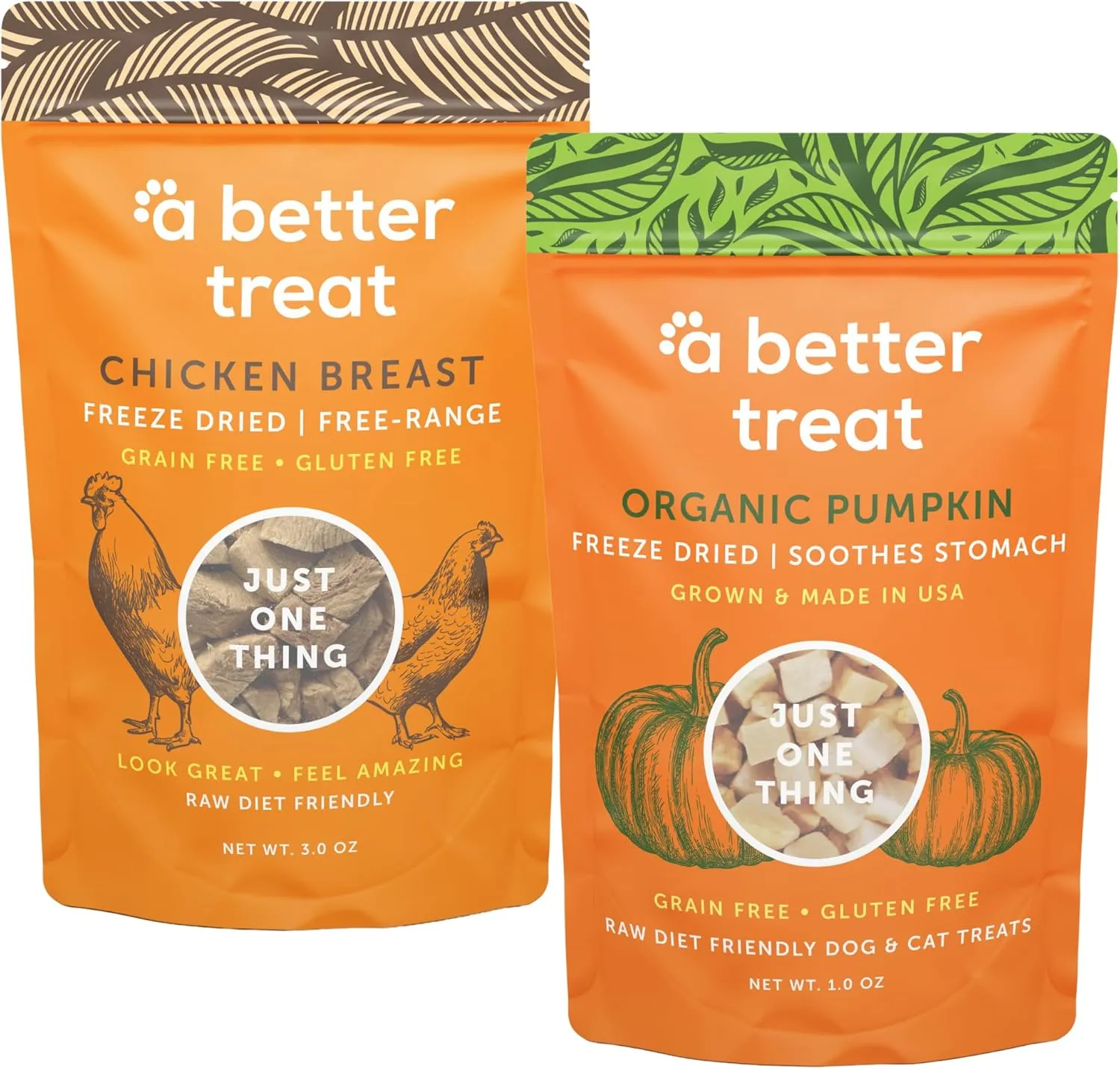 A Better Treat  Freeze Dried Organic Pumpkin & Free-Range Chicken Dog and Cat Treats, Single Ingredient, Sensitive Stomachs | Natural, Healthy, Diabetic Friendly | Made in The USA