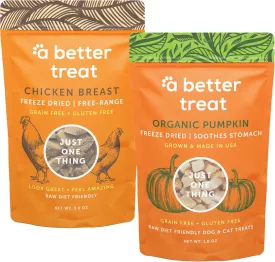 A Better Treat  Freeze Dried Organic Pumpkin & Free-Range Chicken Dog and Cat Treats, Single Ingredient, Sensitive Stomachs | Natural, Healthy, Diabetic Friendly | Made in The USA
