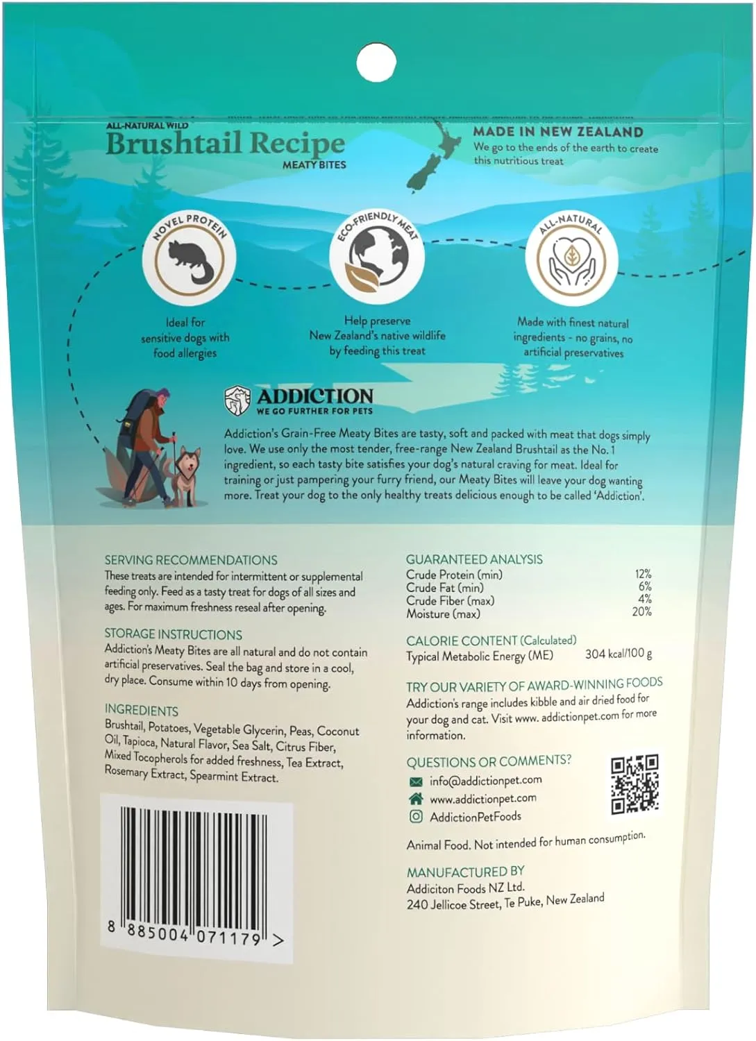Addiction Meaty Bites - Hypoallergenic Dog Treats - Made in New Zealand - High Meat Content - Gluten and Grain-Free - Soft and Allergy Friendly Dog Treats (Brushtail, 4 ounces)