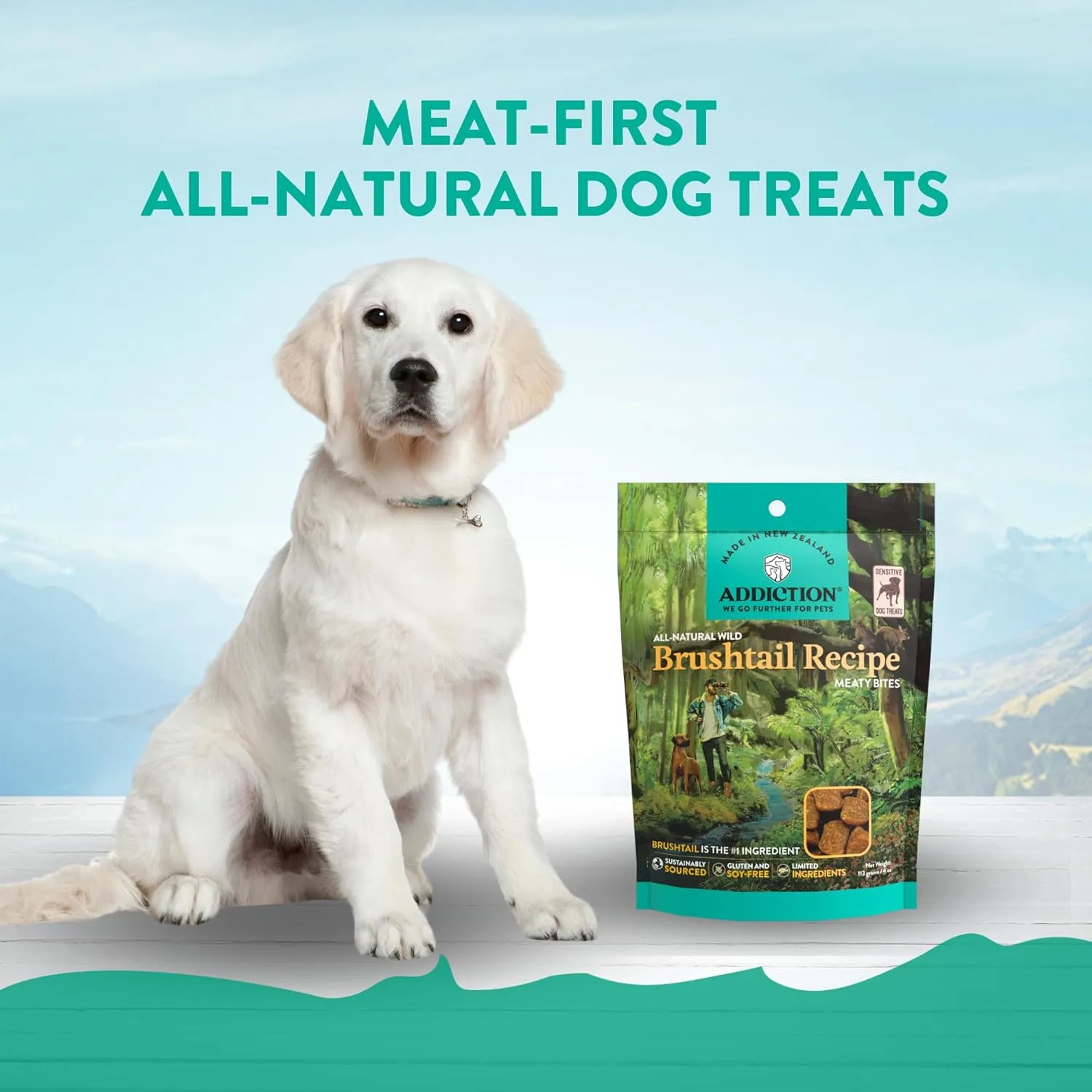 Addiction Meaty Bites - Hypoallergenic Dog Treats - Made in New Zealand - High Meat Content - Gluten and Grain-Free - Soft and Allergy Friendly Dog Treats (Brushtail, 4 ounces)