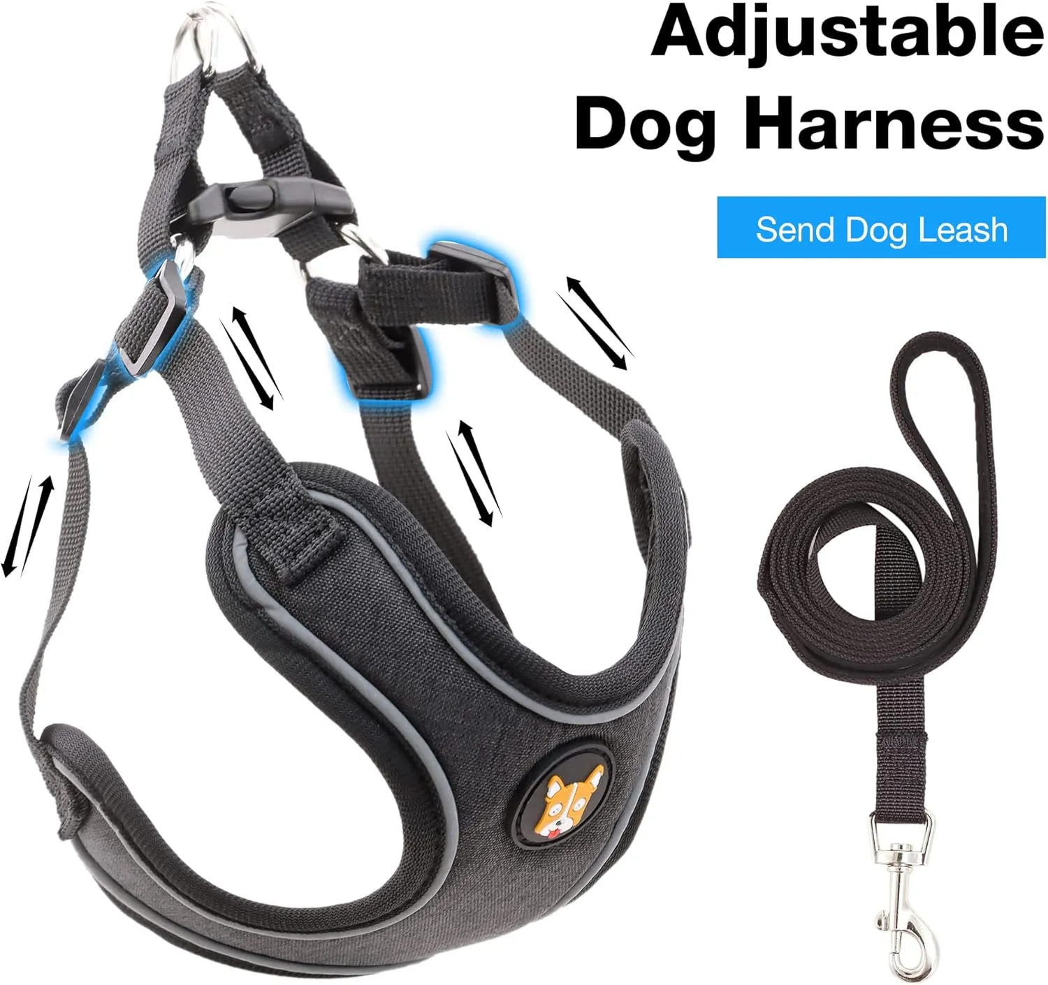 Adjustable Dog Harness Vest and Leash Set for Small, Medium Dogs No Pull, Step in Escape Proof Reflective Easy Walk Puppy Harness, Black, S (Comes with A Measuring Tape)