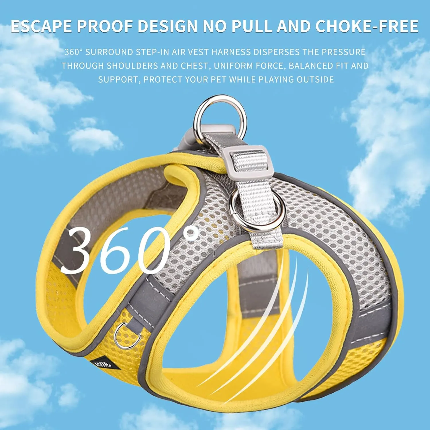AIITLE Step in Dog Harness and Leash Set - Summer No Pull Escape Proof Harnesses with Soft Mesh and Reflective Bands, Adjustable Pet Outdoor Vest for Small and Medium Dogs Yellow M