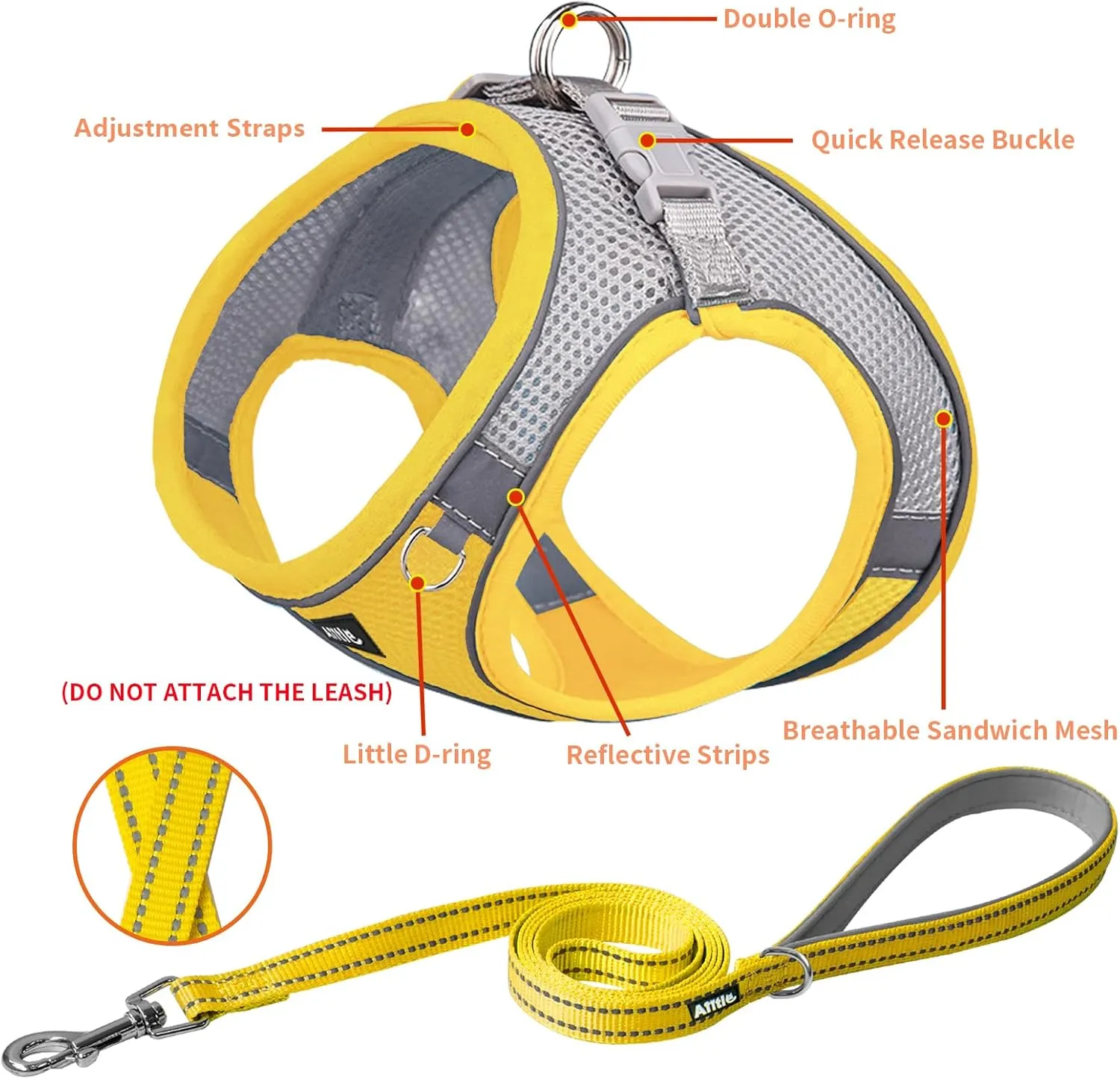 AIITLE Step in Dog Harness and Leash Set - Summer No Pull Escape Proof Harnesses with Soft Mesh and Reflective Bands, Adjustable Pet Outdoor Vest for Small and Medium Dogs Yellow M