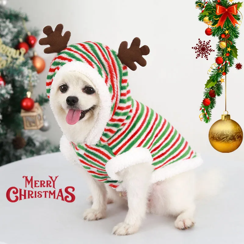 Aimondow Christmas Clothes Xmas Apparel Warm Dog Stripe Hoodies Vintage Coat Holiday New Year Soft Pet Puppy Winter Sweater for Small Dogs and Cats