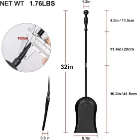 AMAGABELI GARDEN & HOME 32" Fireplace Shovel for Ash Heavy Duty Ash Shovel Gardening Fireplace Tools Wrought Iron Long Handle BBQ Grill Campfire Indoor Outdoor Wood Stove Hearth Accessories Black