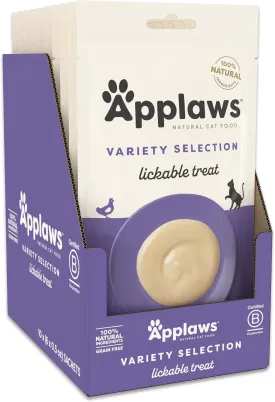 Applaws Lickable Cat Treats, Natural Grain-Free Pure, Limited Ingredient, Variety of Chicken, Tuna, & Salmon Squeeze Up Cat Treats (60 x 0.5 oz Sachets)