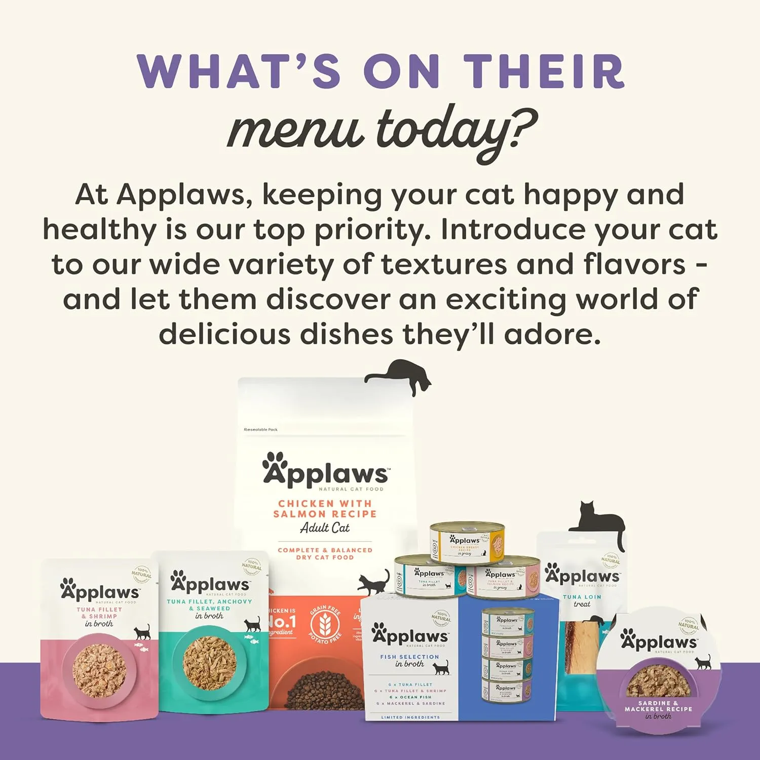 Applaws Lickable Cat Treats, Natural Grain-Free Pure, Limited Ingredient, Variety of Chicken, Tuna, & Salmon Squeeze Up Cat Treats (60 x 0.5 oz Sachets)
