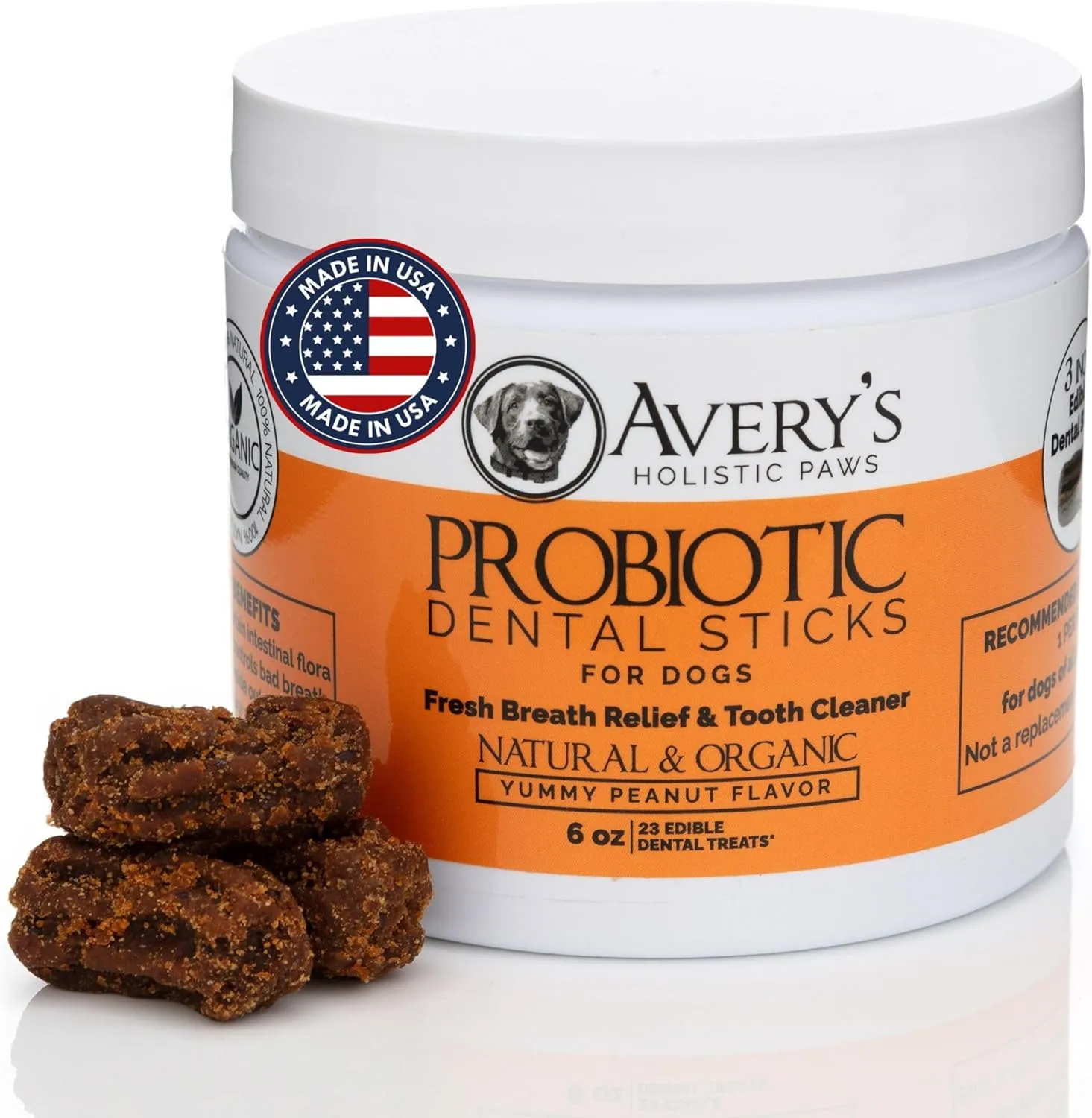 Avery's Holistic Paws Probiotic Dental Sticks for Pets- Soft Healthy Dog Treats-No Hide Chews-Dental Care-Breath Treats-Soft Chews to Freshen Dogs Breath-Clean Breath Starts Inside Avery's Pet