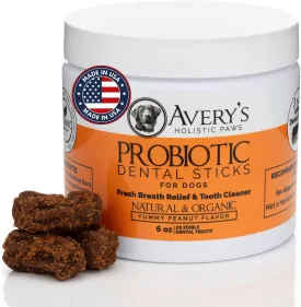 Avery's Holistic Paws Probiotic Dental Sticks for Pets- Soft Healthy Dog Treats-No Hide Chews-Dental Care-Breath Treats-Soft Chews to Freshen Dogs Breath-Clean Breath Starts Inside Avery's Pet
