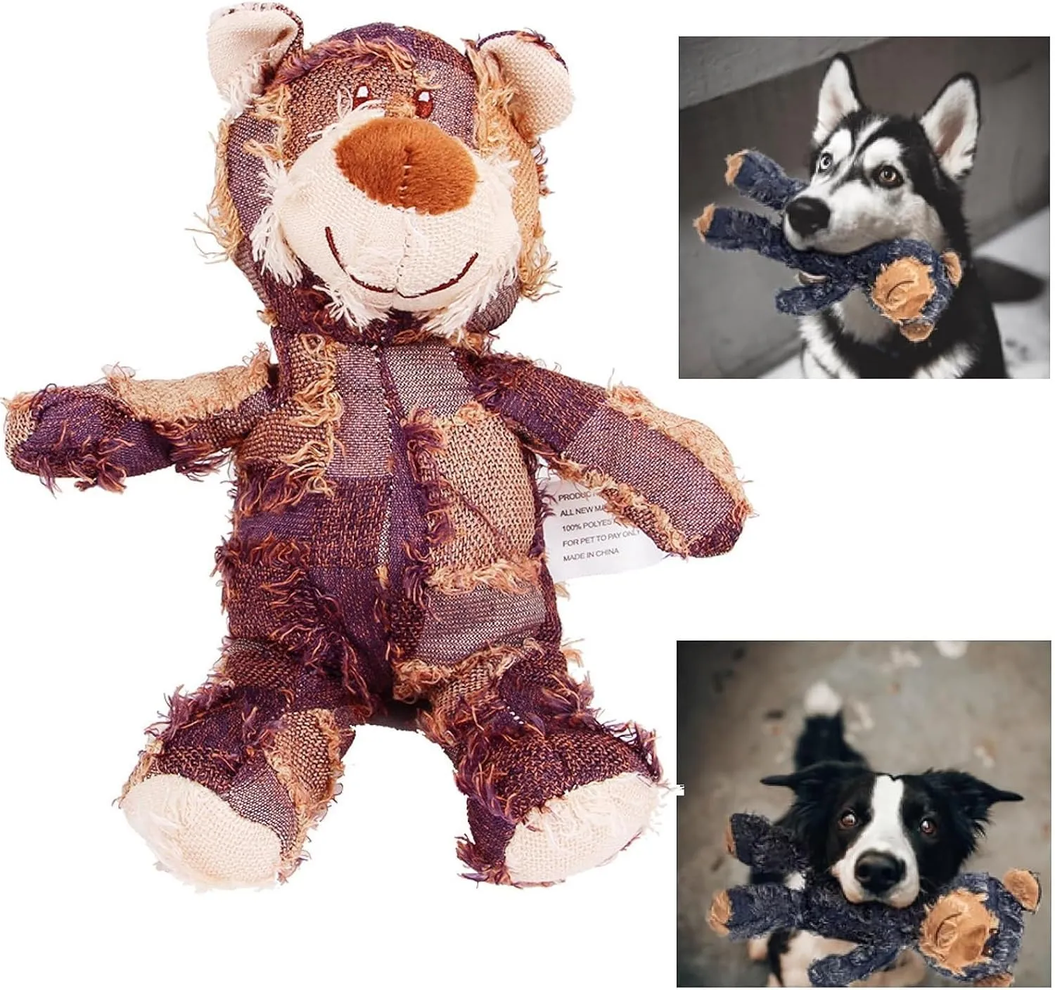 Bear- Large, Durable Squeaky Plush Dog Toy, Interactive Chew Toy for Heavy Chewers, Relieves Stress & Anxiety, Suitable for Outdoor Indoor Use, 11 x 7.9 x 4.7 inches, B-Purple