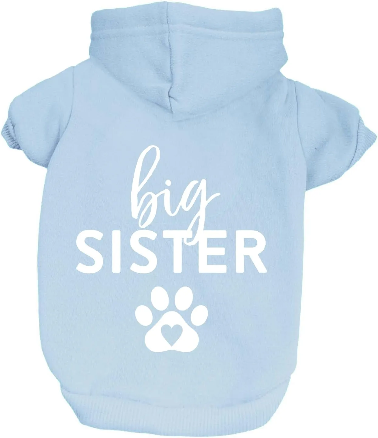 Big Sister Heart Paw Baby Announcement Dog Hoodie Fleece Lined Pullover Sweatshirt with Leash Hole (Baby Blue, 4X-Large 86)