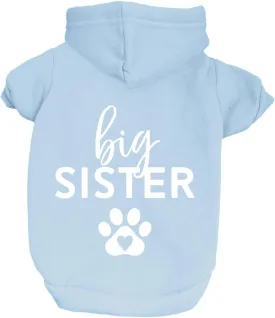 Big Sister Heart Paw Baby Announcement Dog Hoodie Fleece Lined Pullover Sweatshirt with Leash Hole (Baby Blue, 4X-Large 86)