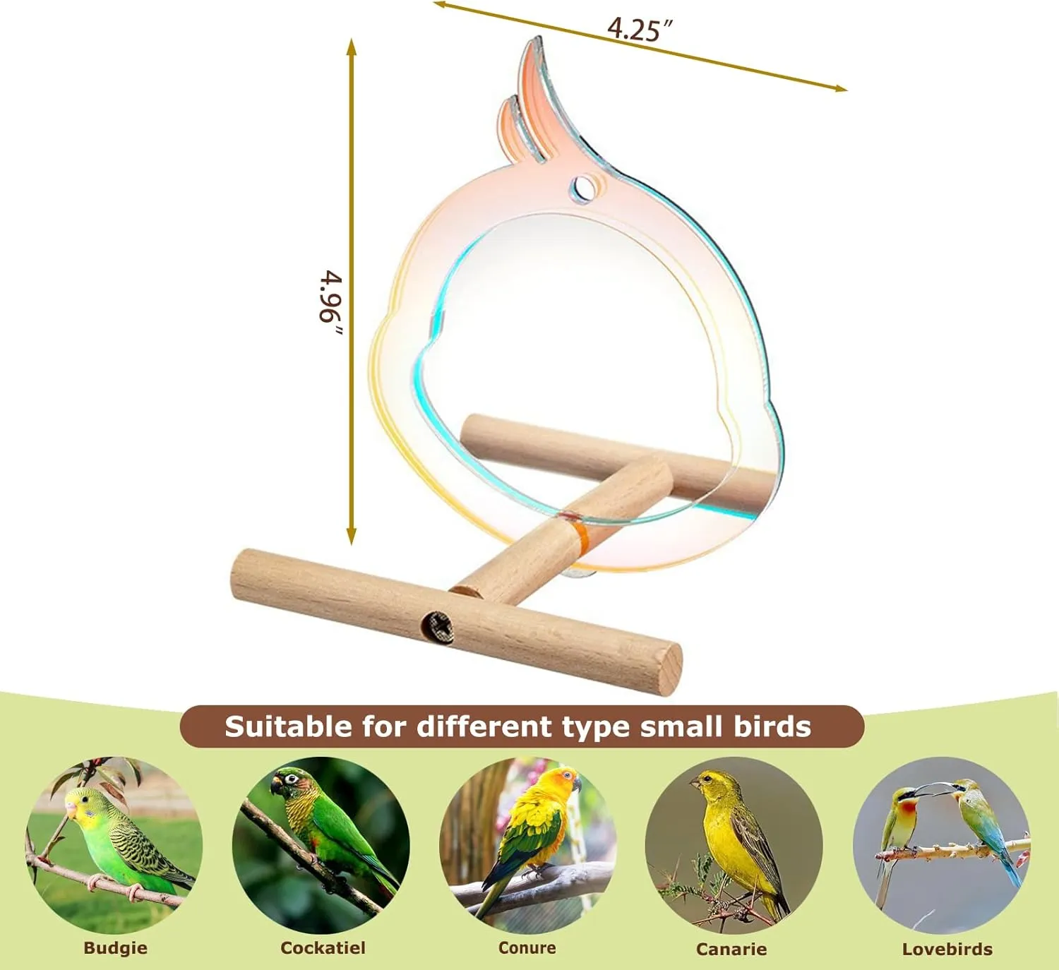 Bird Mirror with Perch Stand Interactive Toys Cages Accessories for Pet Parrot Parakeets Budgies Cockatiels Conures Lovebird Finch Canaries and Other Small Birds