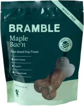 BRAMBLE Vegan Dog Treats. Plant-Based Treats for Dogs, Made with Real Ingredients, Soft & Chewy Dog Cookies. Wheat-Free. Maple Bac'n. 8 oz