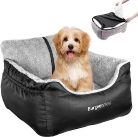 Burgeonnest Dog Car Seat for Small Dogs, Fully Detachable and Washable Dog Carseats Small under 25, Soft Dog Booster Seats with Storage Pockets and Clip-On Leash Portable Dog Car Travel Carrier Bed