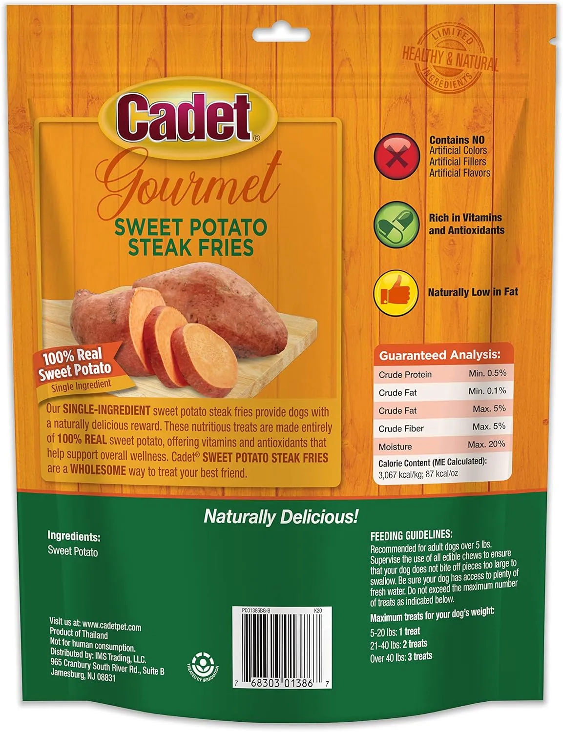 Cadet Gourmet Sweet Potato Steak Fries, Healthy Natural Chewy Dog Treats, Single-Ingredient, for Small & Large Dogs, 1 Pound