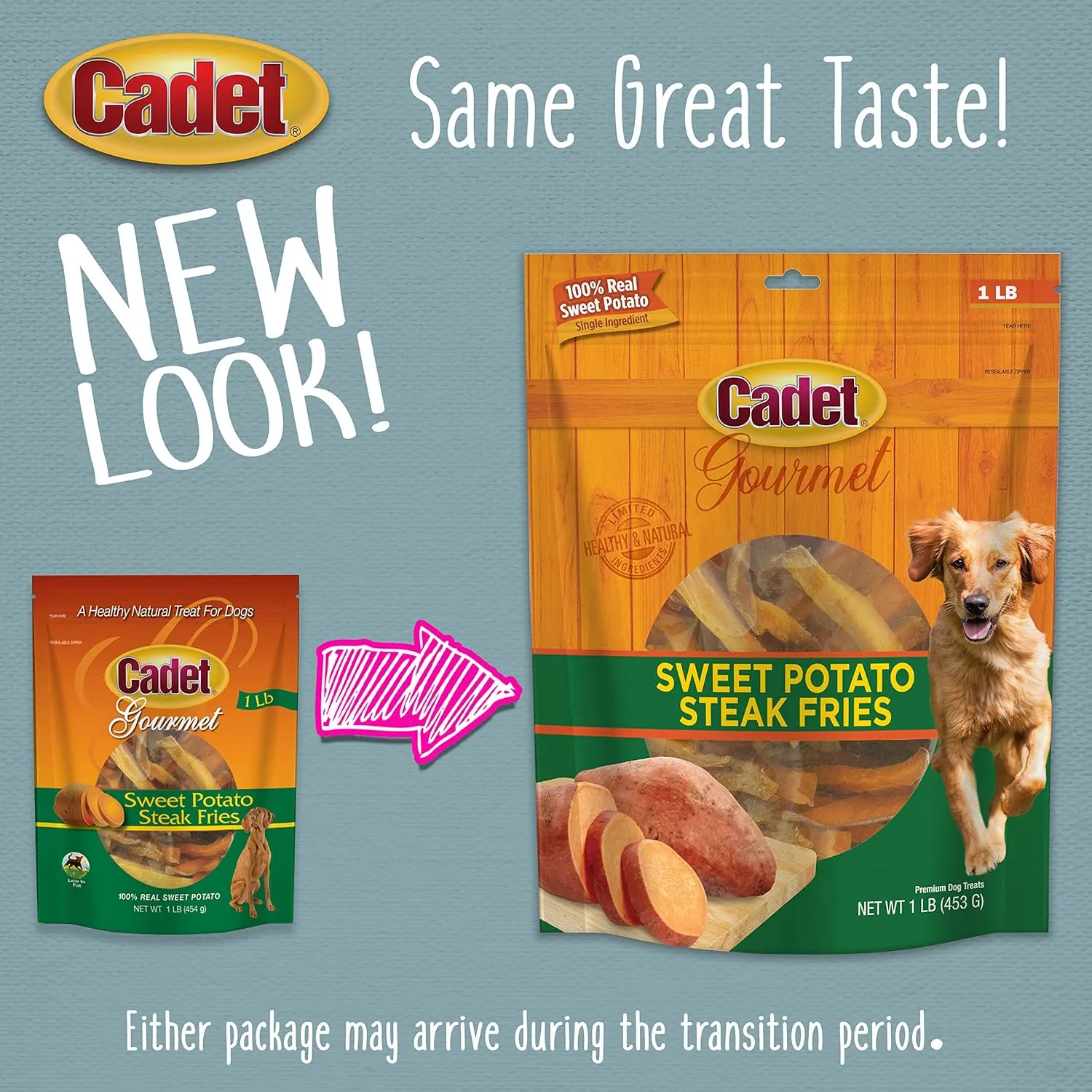 Cadet Gourmet Sweet Potato Steak Fries, Healthy Natural Chewy Dog Treats, Single-Ingredient, for Small & Large Dogs, 1 Pound