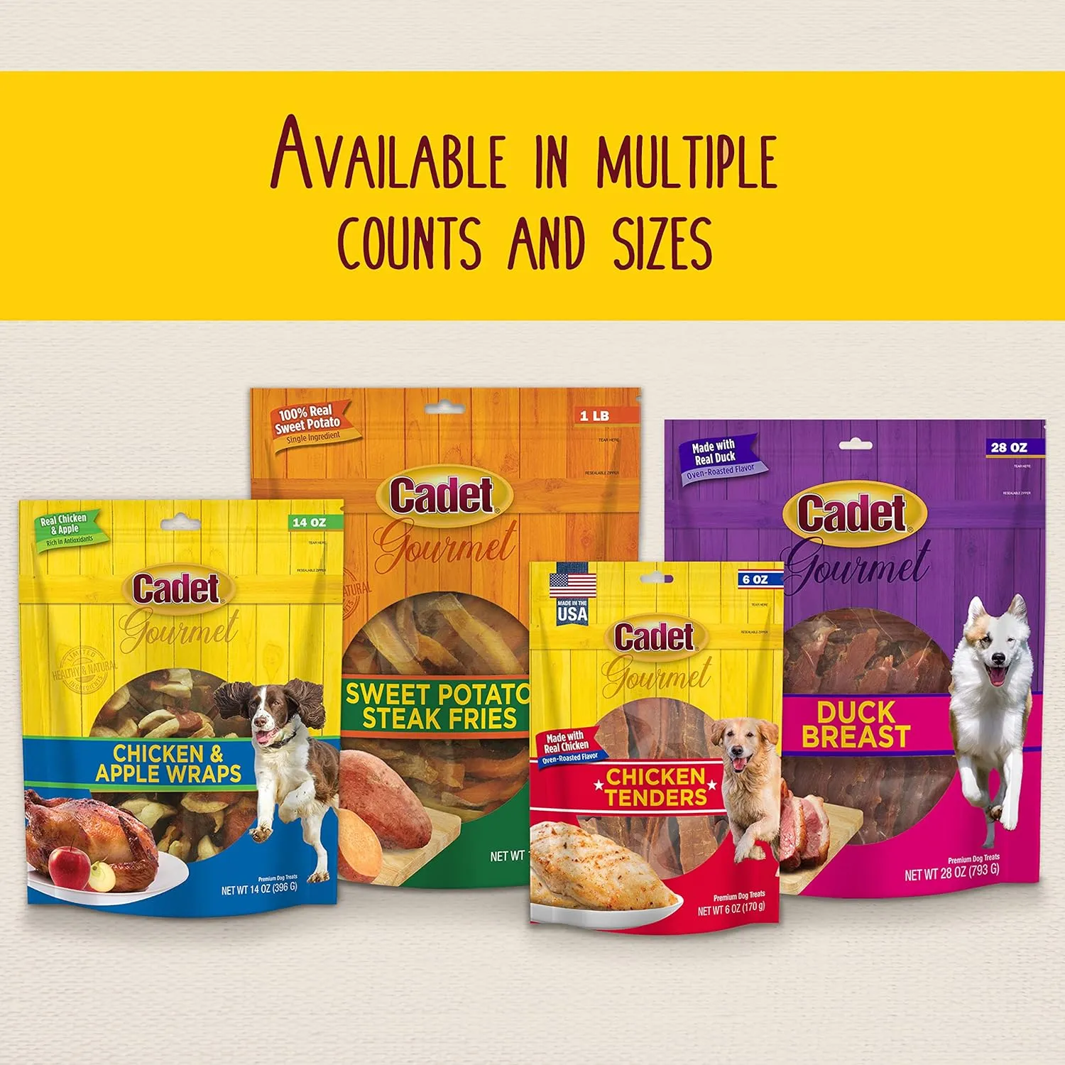 Cadet Gourmet Sweet Potato Steak Fries, Healthy Natural Chewy Dog Treats, Single-Ingredient, for Small & Large Dogs, 1 Pound