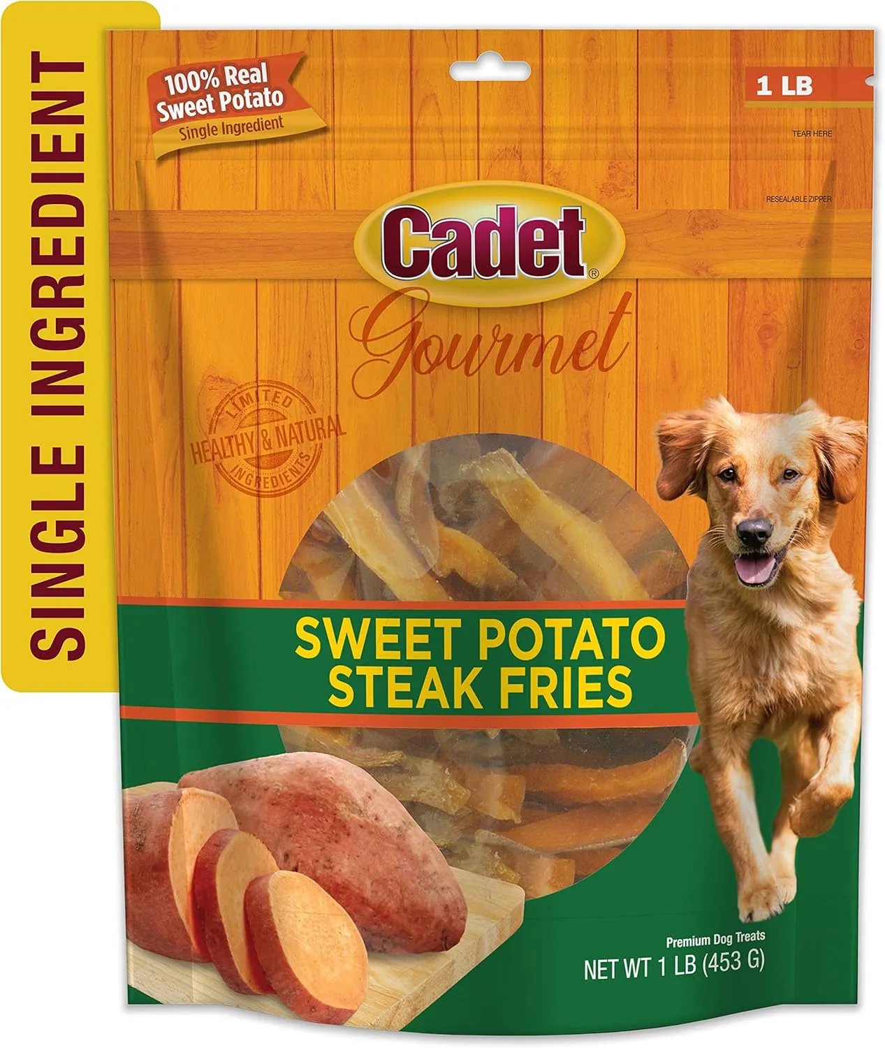 Cadet Gourmet Sweet Potato Steak Fries, Healthy Natural Chewy Dog Treats, Single-Ingredient, for Small & Large Dogs, 1 Pound