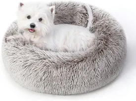 Calming Dog Bed & Cat Bed for Indoor Cats, Medium Size Washable Anti-Slip Anti-Anxiety Donut Dog Beds for Small Dogs & Cats, Fluffy Plush Cozy Round Dog Bed(20 Inch, Brown)