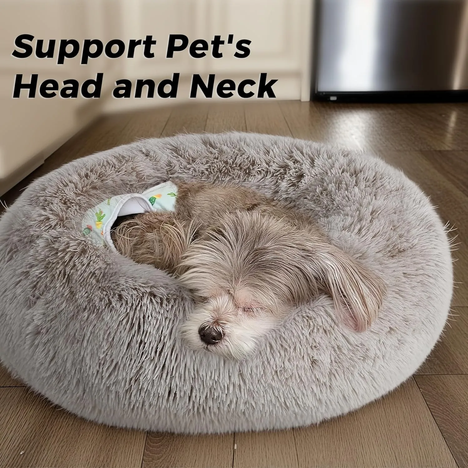 Calming Dog Bed & Cat Bed for Indoor Cats, Medium Size Washable Anti-Slip Anti-Anxiety Donut Dog Beds for Small Dogs & Cats, Fluffy Plush Cozy Round Dog Bed(20 Inch, Brown)