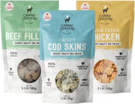 Canine Cravers Single Ingredient Dog Treats  Healthy and Nutritious Human Grade Air Dried Hypoallergenic Pet Food - Grain Free, Gluten Free and No Soy  100% All Natural Variety 3 Pack