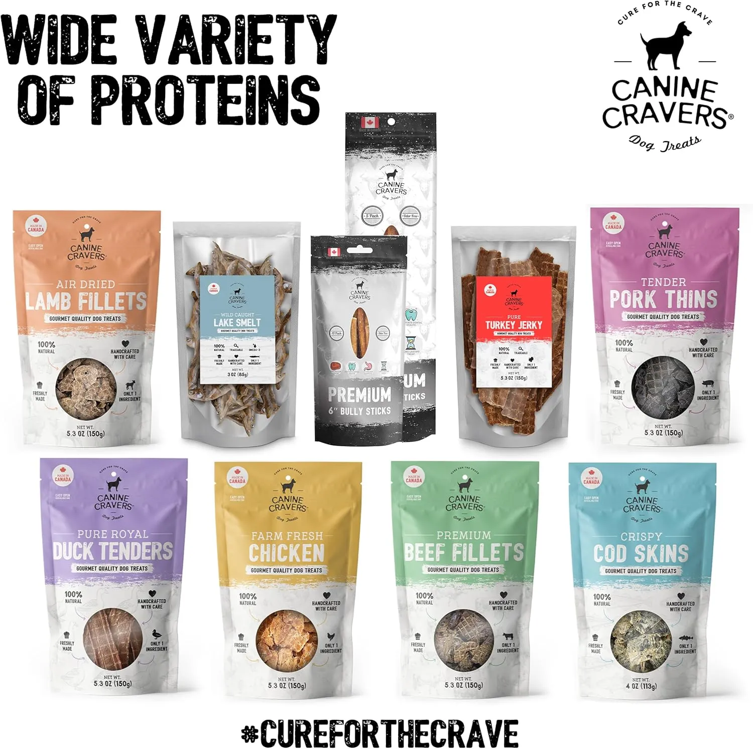 Canine Cravers Single Ingredient Dog Treats  Healthy and Nutritious Human Grade Air Dried Hypoallergenic Pet Food - Grain Free, Gluten Free and No Soy  100% All Natural Variety 3 Pack