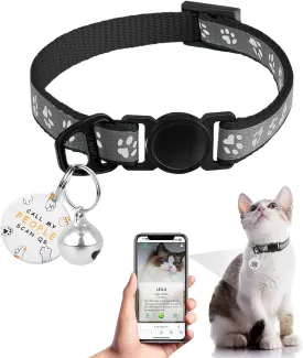 Cat Collar Breakaway with QR Code Name Tag, Reflective Kitten Collars with Bell, Cat ID Tag personalized, Ultra-Durable, Adjustable, Quick Release, Fits Most Girl Boy Small Large Cats (8''-13.3'')