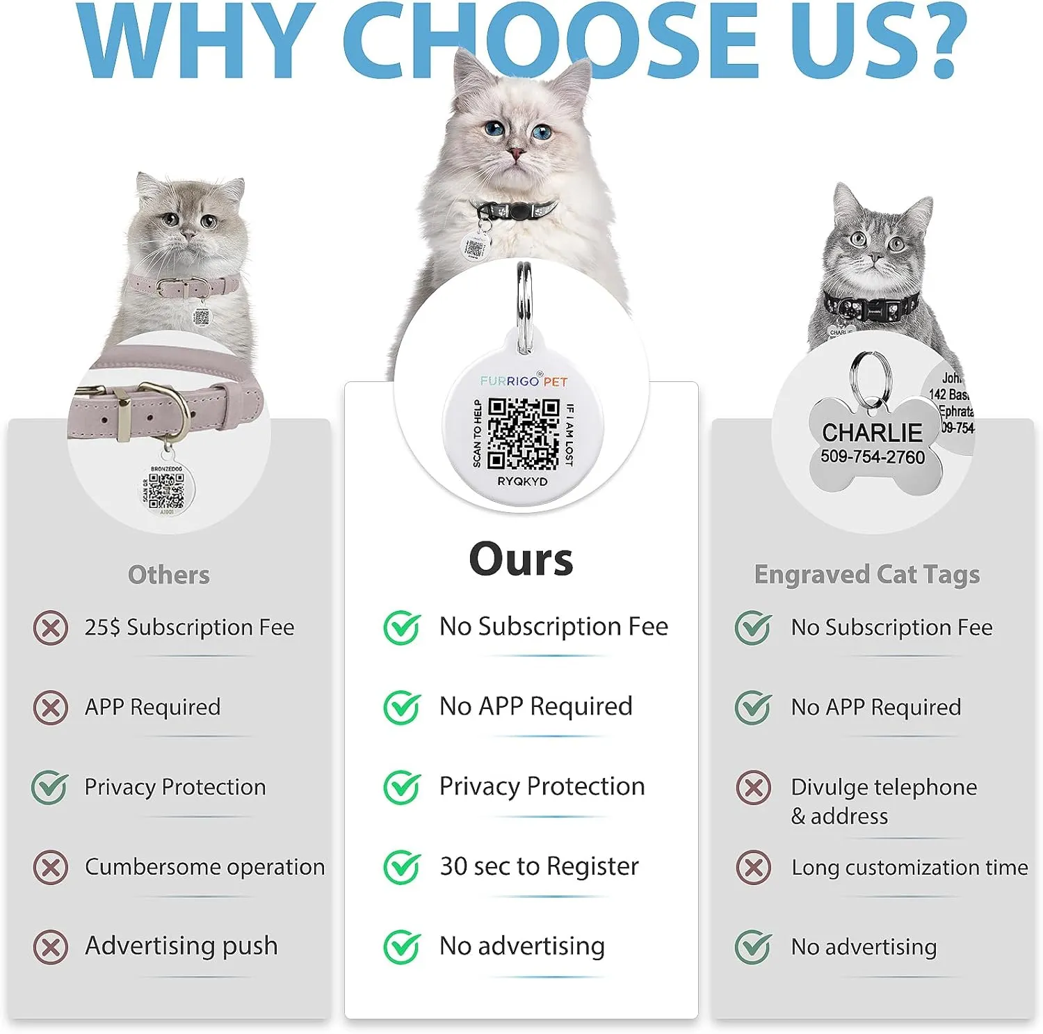 Cat Collar Breakaway with QR Code Name Tag, Reflective Kitten Collars with Bell, Cat ID Tag personalized, Ultra-Durable, Adjustable, Quick Release, Fits Most Girl Boy Small Large Cats (8''-13.3'')