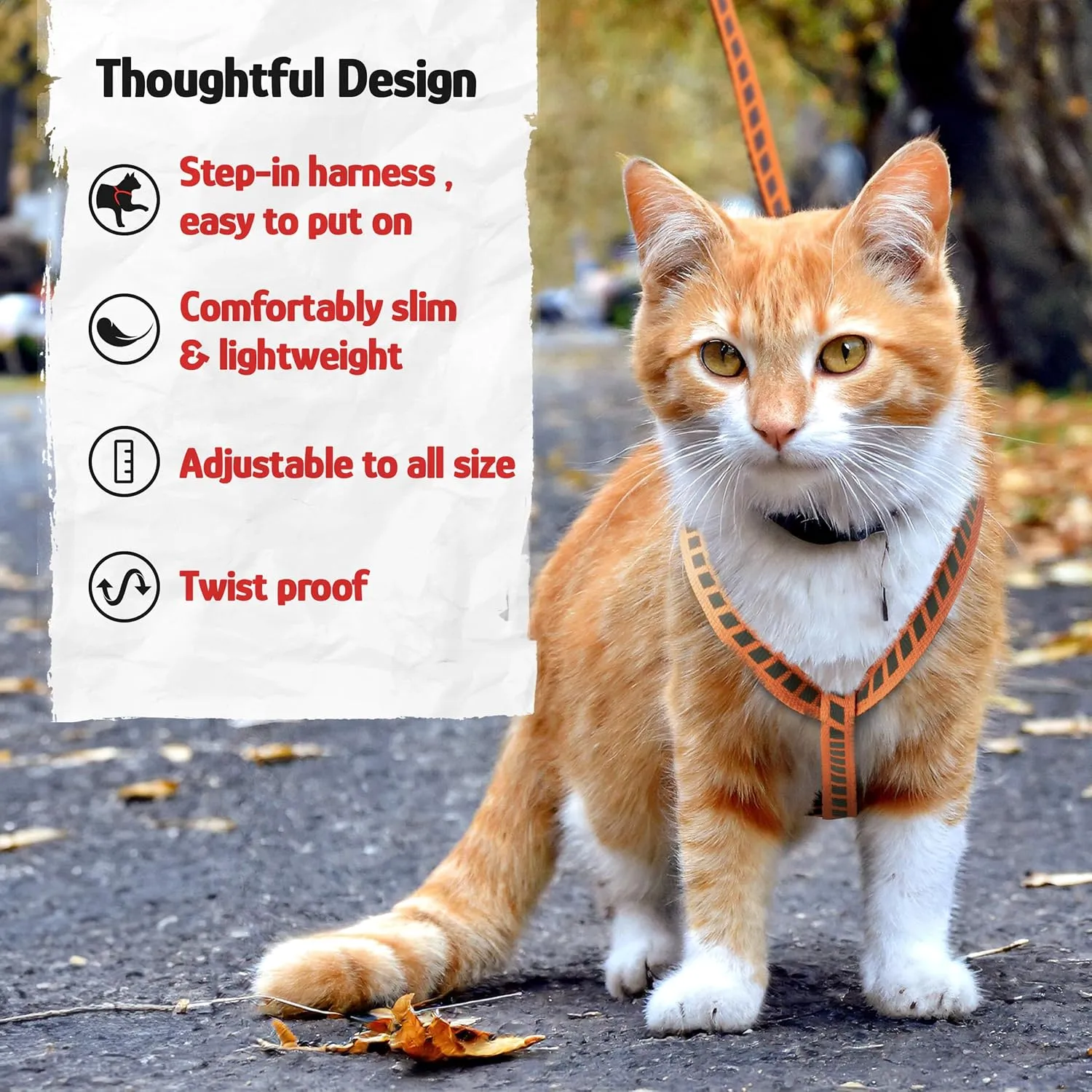 Cat Harness and Leash Set with Reflective Strip, Thin Cat Harness Escape Proof with Leash, Step-in, Adjustable, Indoor Outdoor, Easy-to-Put-On