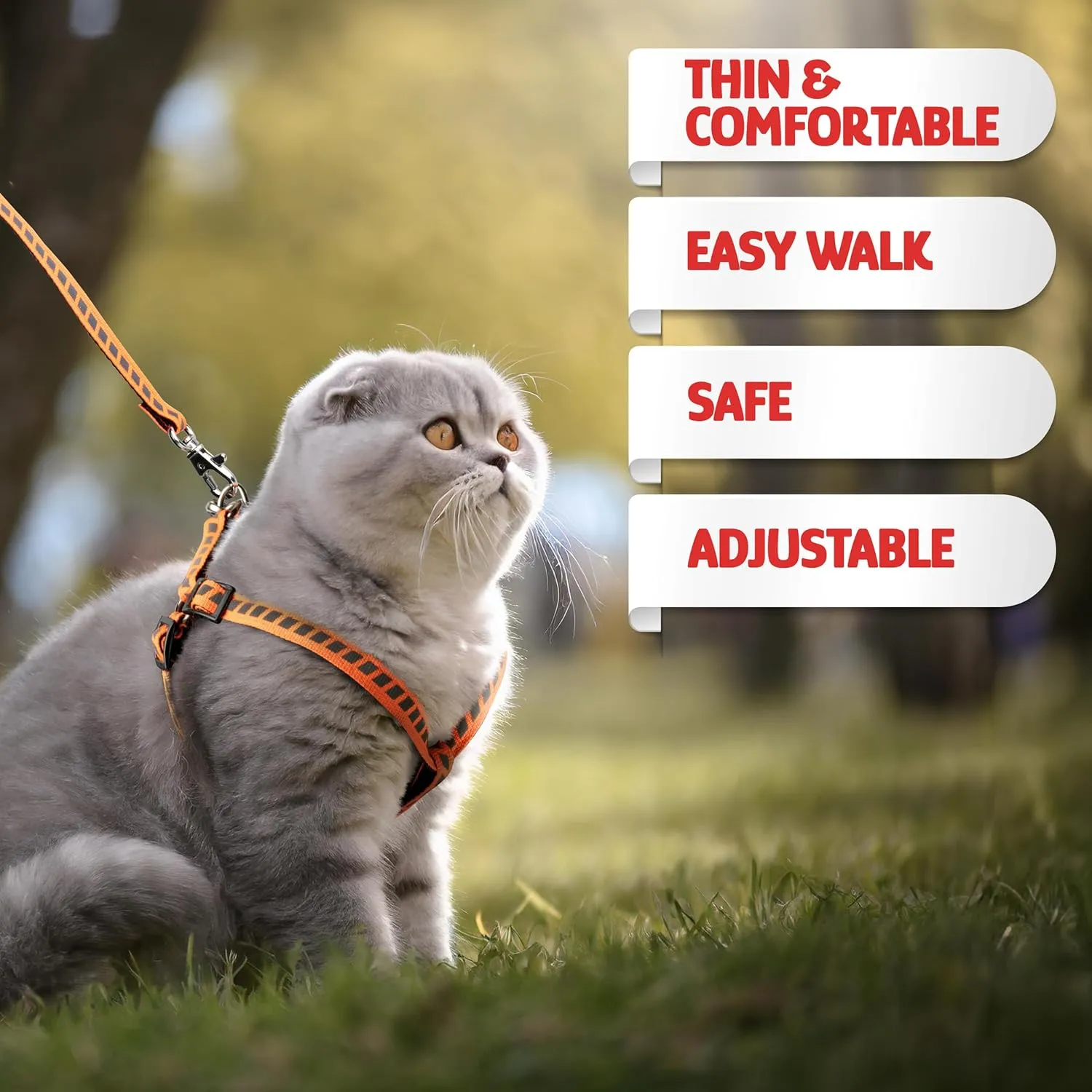 Cat Harness and Leash Set with Reflective Strip, Thin Cat Harness Escape Proof with Leash, Step-in, Adjustable, Indoor Outdoor, Easy-to-Put-On