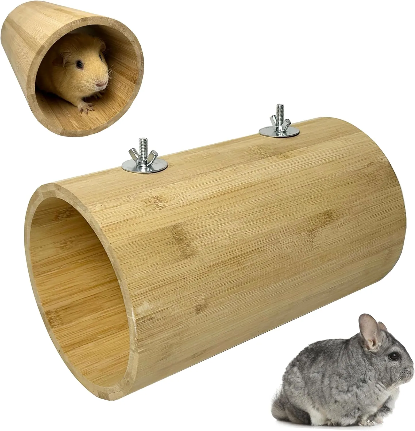 Chinchilla Bamboo Hanging Tunnel Toys, Guinea Pig Tunnel Tube Toy, Small Animal Cage Accessories for Chinchilla Ferret Guinea Pig Rat (B)
