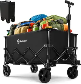 Collapsible Wagon on Wheels, Folding Wagon for Grocery, Park, Sports, Yard, Beach, Event, Pets. Portable Utility Cart w/Cupholders & DIY Wheels, Light-Weight (X1 Black)