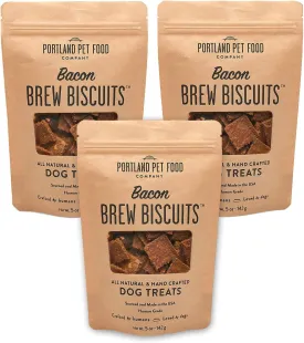 CRAFTED BY HUMANS LOVED BY DOGS Portland Pet Food Company Brew Biscuit Dog Treats (3 x 5 oz Bags Multipack)  Bacon Flavor All Natural, Human-Grade, USA-Sourced and Made