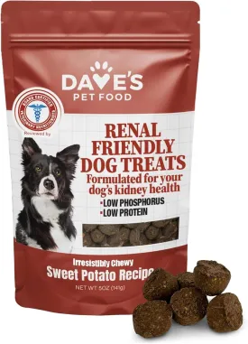 Dave's Pet Food Kidney Dog Treat for Renal Diet, Semi-Moist Sweet Potato Treats, Low Phosphorus Chewy Treats, Kidney Support for Dogs, Complements Friendly Dog Food (1 Pack)