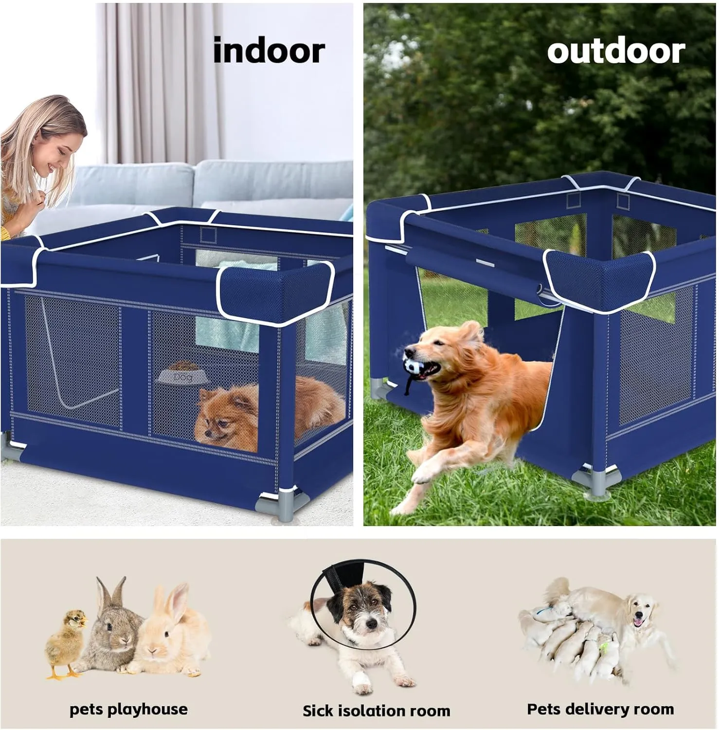 Dog Playpen 42  42 Inch, Puppy PlayPen with Gate for Puppies, Pet PlayPen with Roof for Outdoors & Indoors, Thickened Fabric, Safe & Sturdy Dog Fence