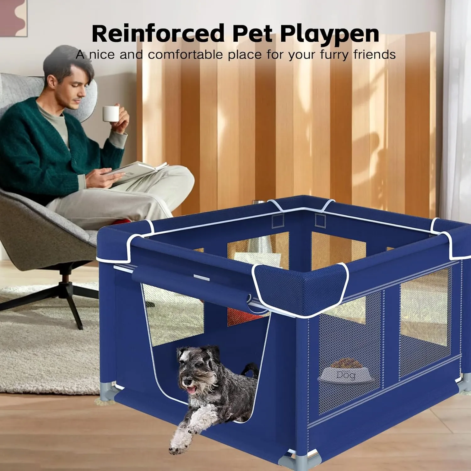 Dog Playpen 42  42 Inch, Puppy PlayPen with Gate for Puppies, Pet PlayPen with Roof for Outdoors & Indoors, Thickened Fabric, Safe & Sturdy Dog Fence