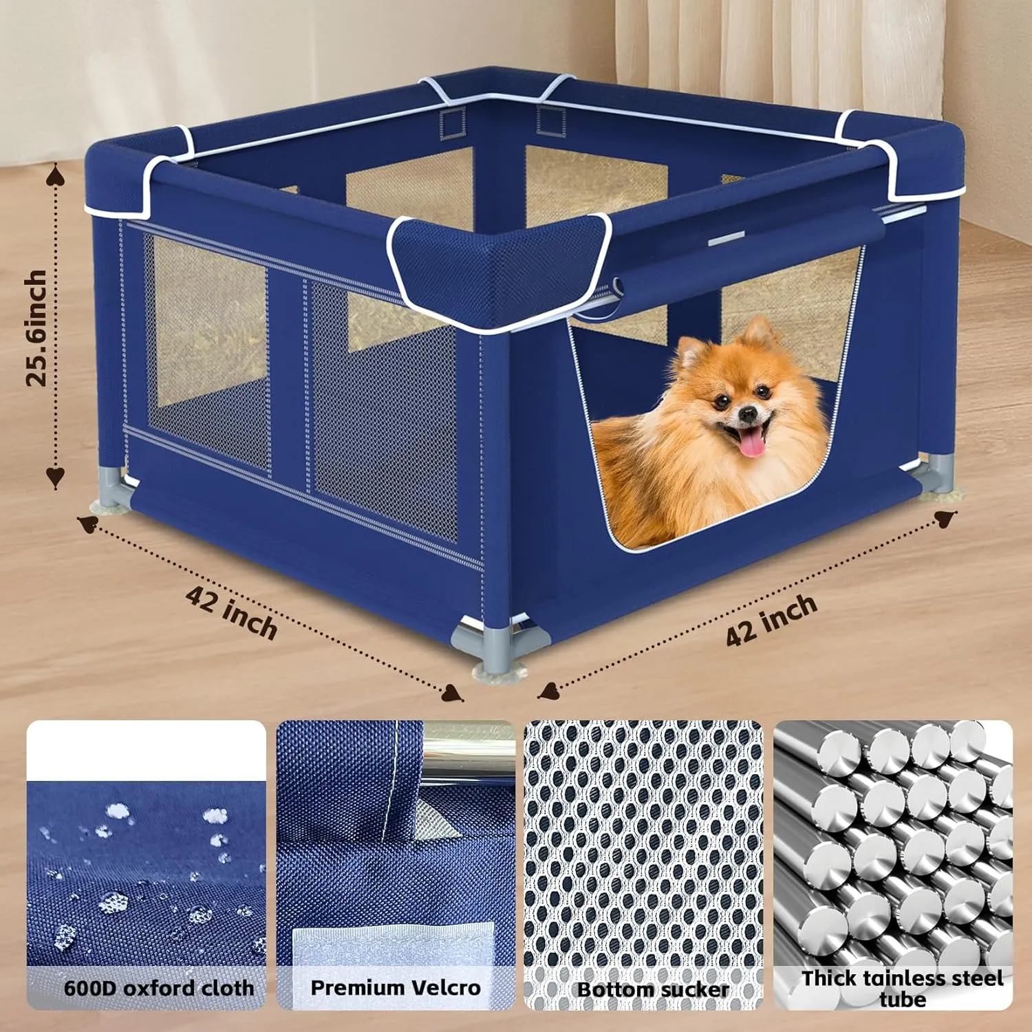 Dog Playpen 42  42 Inch, Puppy PlayPen with Gate for Puppies, Pet PlayPen with Roof for Outdoors & Indoors, Thickened Fabric, Safe & Sturdy Dog Fence
