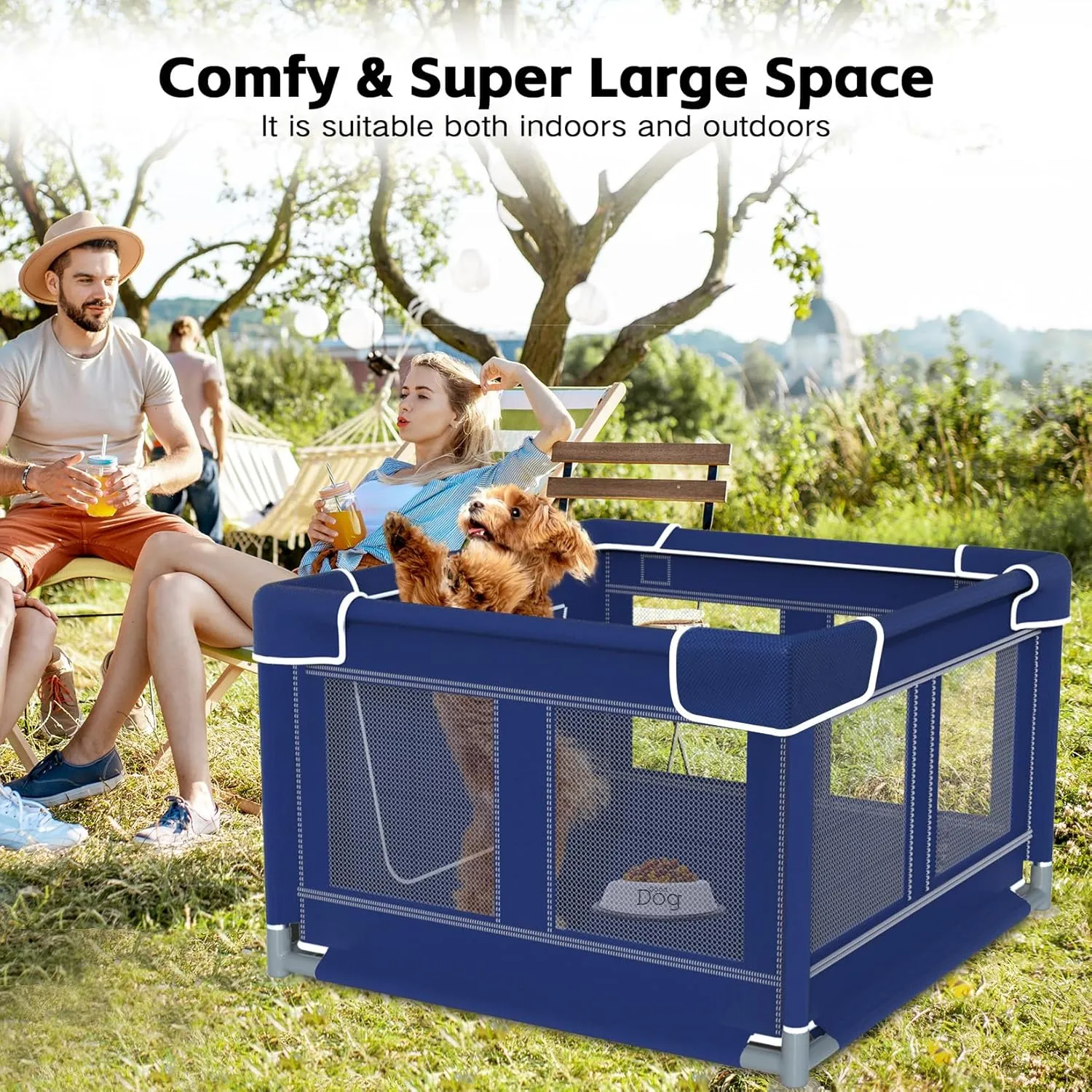 Dog Playpen 42  42 Inch, Puppy PlayPen with Gate for Puppies, Pet PlayPen with Roof for Outdoors & Indoors, Thickened Fabric, Safe & Sturdy Dog Fence