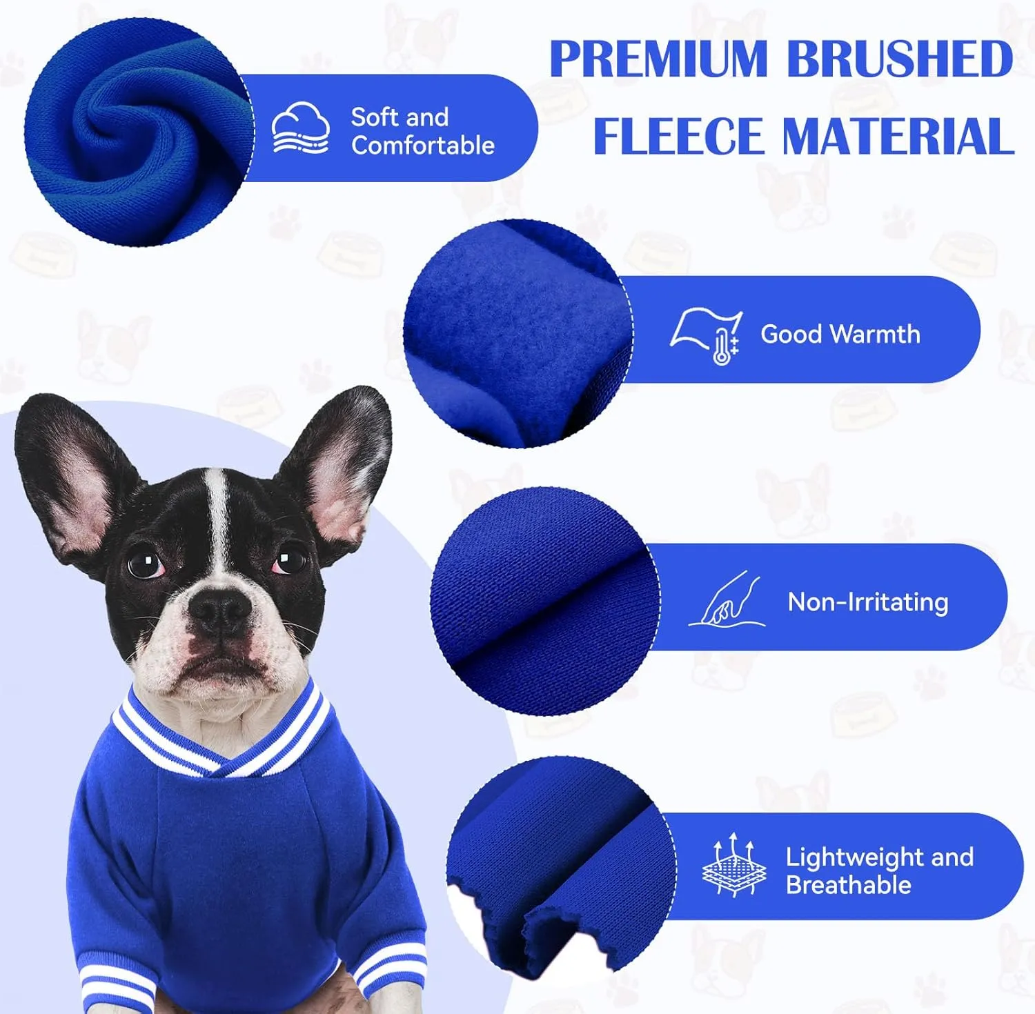 Dog Sweater Dog Clothes Brushed Fleece Baseball Jacket Soft Warm Dog Sweatshirt Dog Sweaters for Small Dogs Puppy Sweater Boy Girl Pet(Blue-XS)