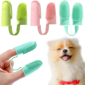 Dog Toothbrush Kit,3 Pack Dogs Finger Tooth Brush,Dental Care,Tow-Finger Teeth Brushing for Cat,Puppy, Small Pet,Food Grade Silicone Easy Cleaning Brushes for Cats and Large Pets
