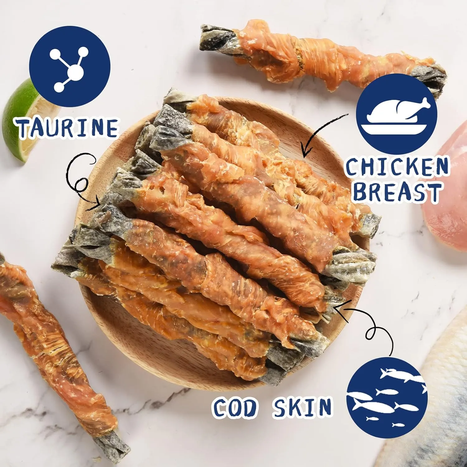 Dog Treat Chicken Wrapped Cod Skins, Training Treat for Small Dog, Healthy Chews w/Taurine, High Protein and Omega3, 12.5 oz