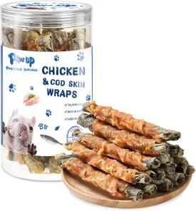 Dog Treat Chicken Wrapped Cod Skins, Training Treat for Small Dog, Healthy Chews w/Taurine, High Protein and Omega3, 12.5 oz